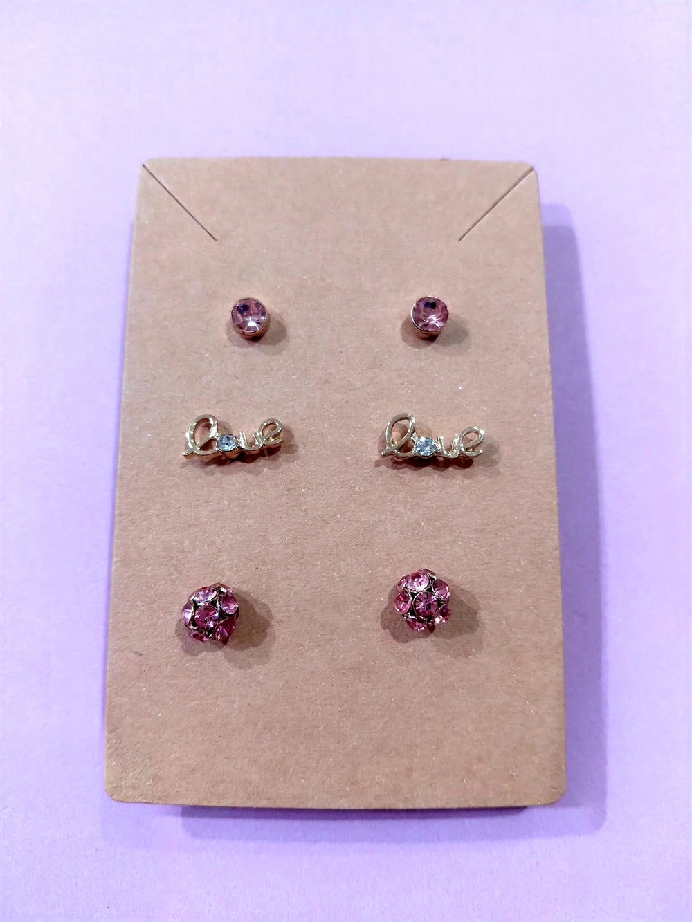 No Boundaries New Pink Three-Pair Love Themed  Stud Earring Set